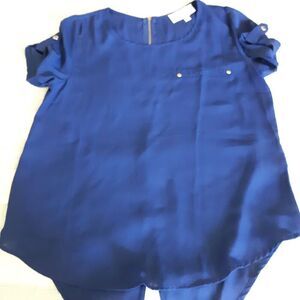 SWEET WANDERER Women’s Short Sleeve Blue Chiffon Blouse Top Shirt Size Medium